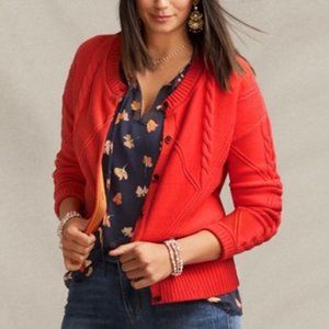 CAbi #5449 Cable Knit Cotton Blend Button Down Cardigan in Citrus Orange Size XL